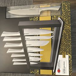 Damashiro - Bloque de cuchillos de 8 piezas y cuchillo de uso individual de 4.5 pulgadas, acero japonés