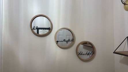 3 mirror brown frame blessed, grateful, thankful