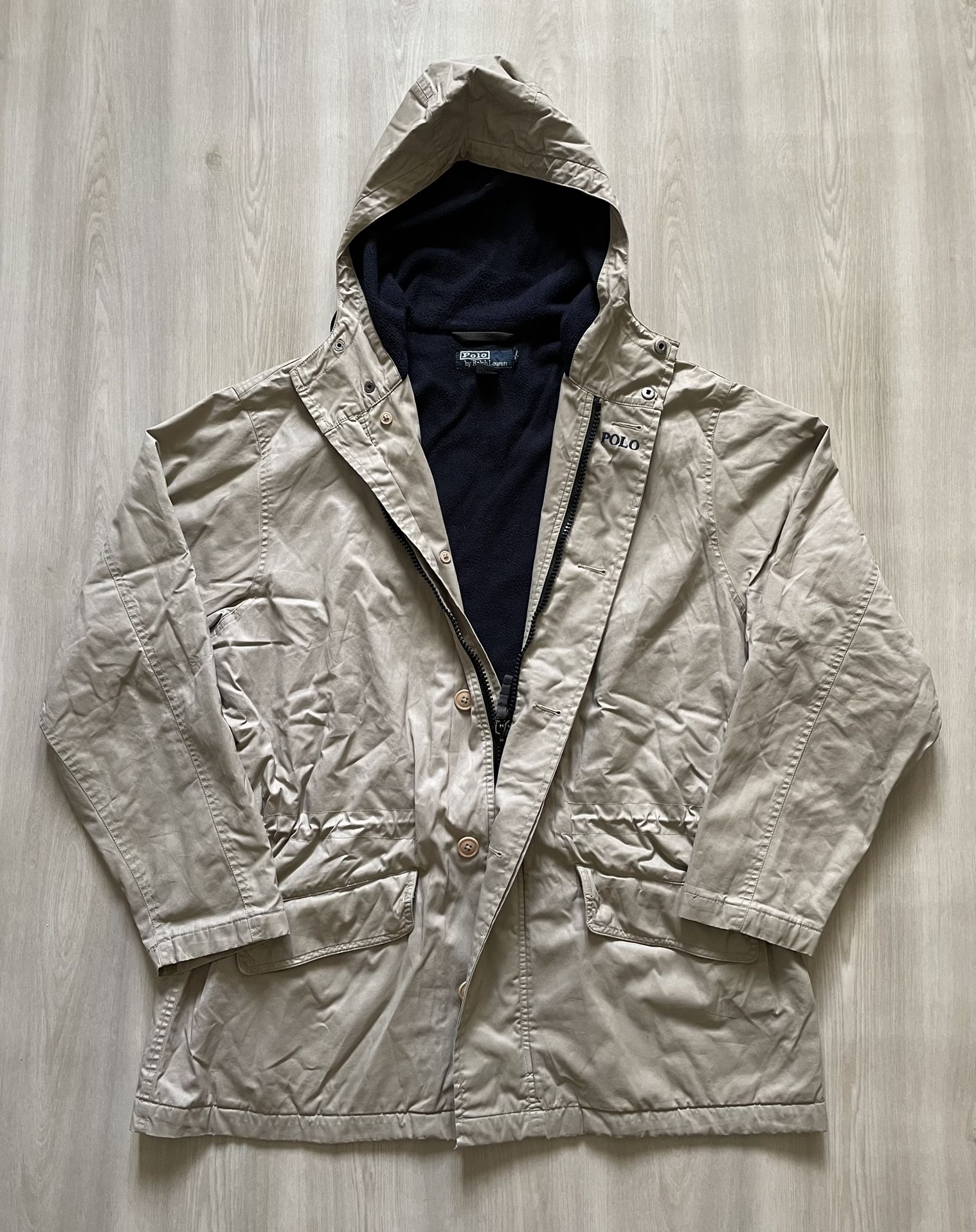 Vintage Polo Ralph Lauren Hooded Trench Coat Parka Jacket Mens Large