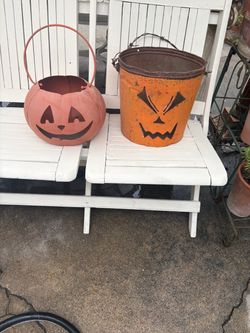 Halloween Jack-o-Lantern Metal Buckets Set of 2