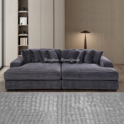 Oversized Corduroy Daybed Sleeper Sofa Bed, Double Chaise Sectional Couch