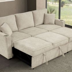 Brand New Beige Sectional Sofa Sleeper 