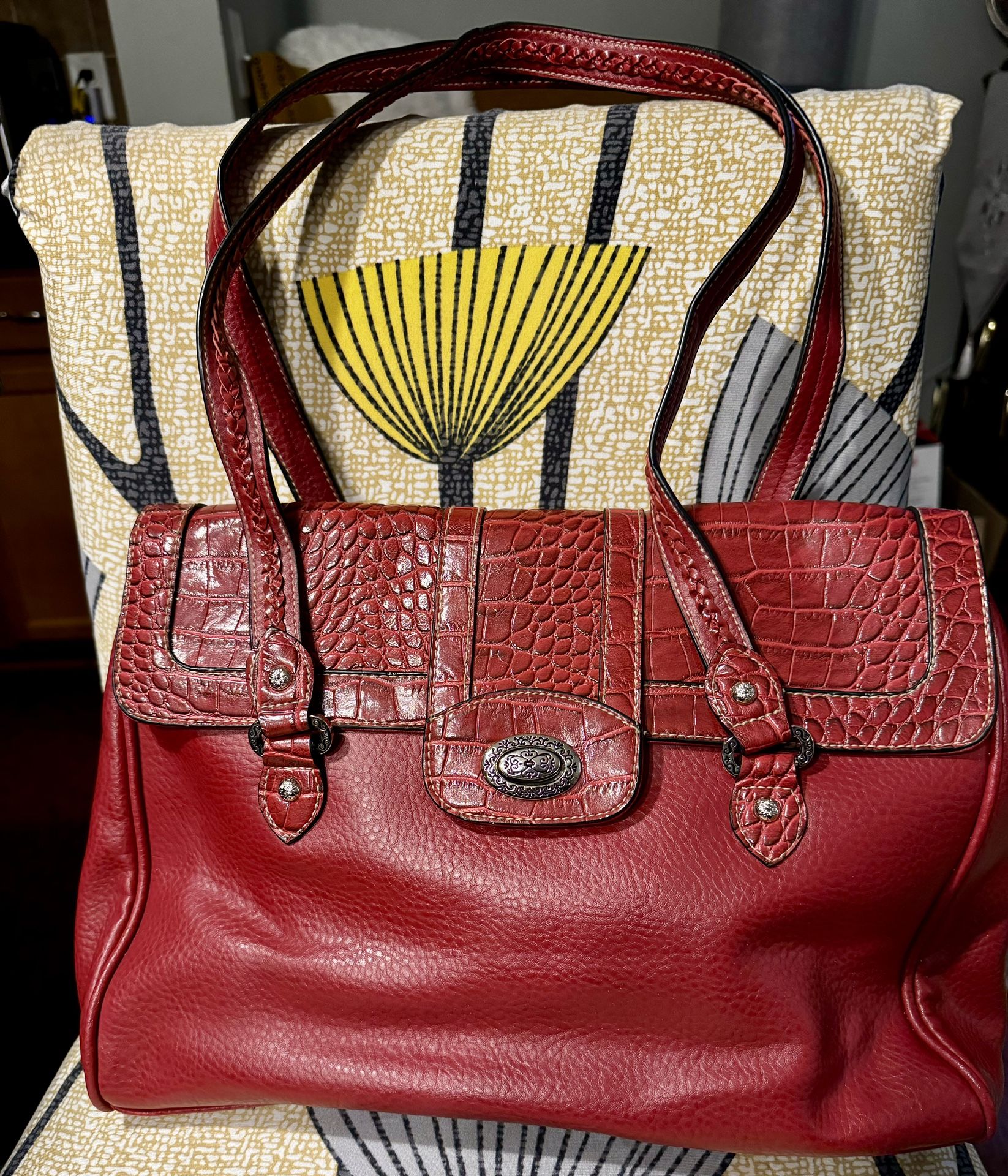 Lady’s Red Leather Embossed Satchel / Shoulder Bag