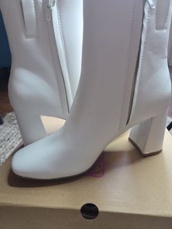 White Knee-High Block Heel Boots