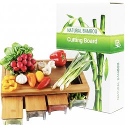 New BAMBOO LAND- Large Bamboo Cutting Board with Containers, Food Prep Station, Cutting Board with Storage