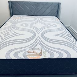 Queen Bed Frame+ Mattress 12”thick Brand New Delivery Available 