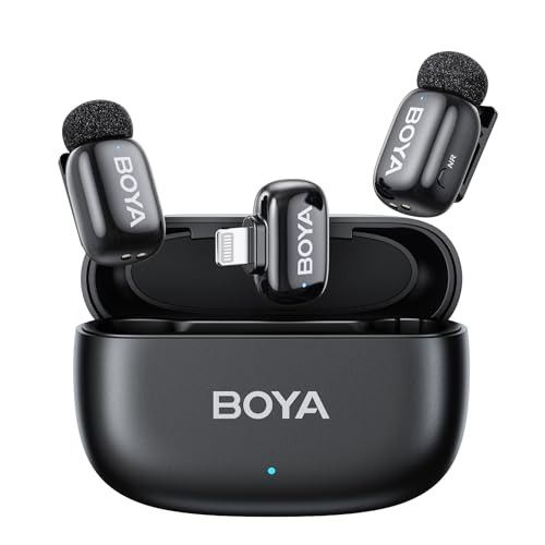 BOYA mini Wireless Microphone for iPhone with MFi Certified Ligntning Interface,Noise Cancellation, 30H Battery Life with Charging Case,AI Voice Chang