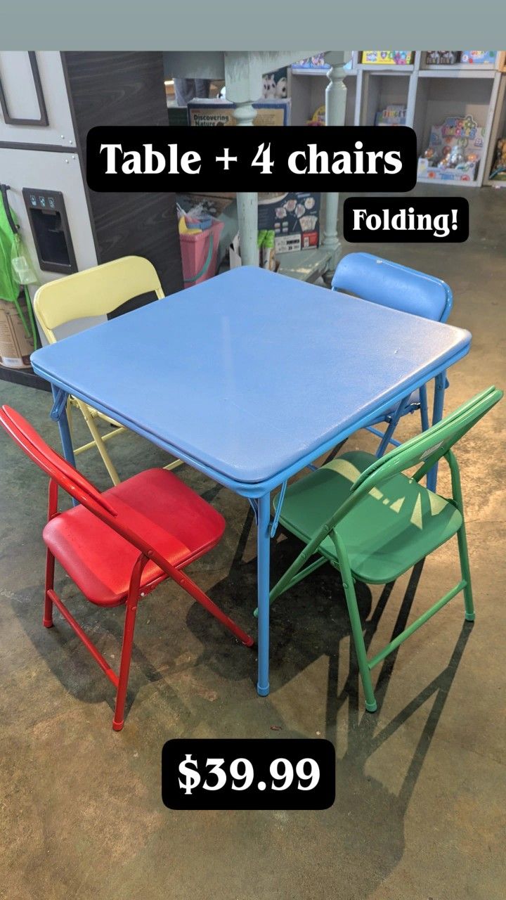 Kids Toddlers Table And 4 Chairs Set Folding