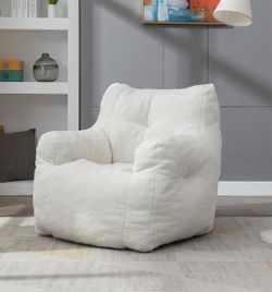 Ivory Bean Bag Chair, Ultra Soft Teddy Fabric Bean Bag Chair with Filler