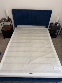 Queen Size Blue Velvet Bed Frame + Bed in a Box Included