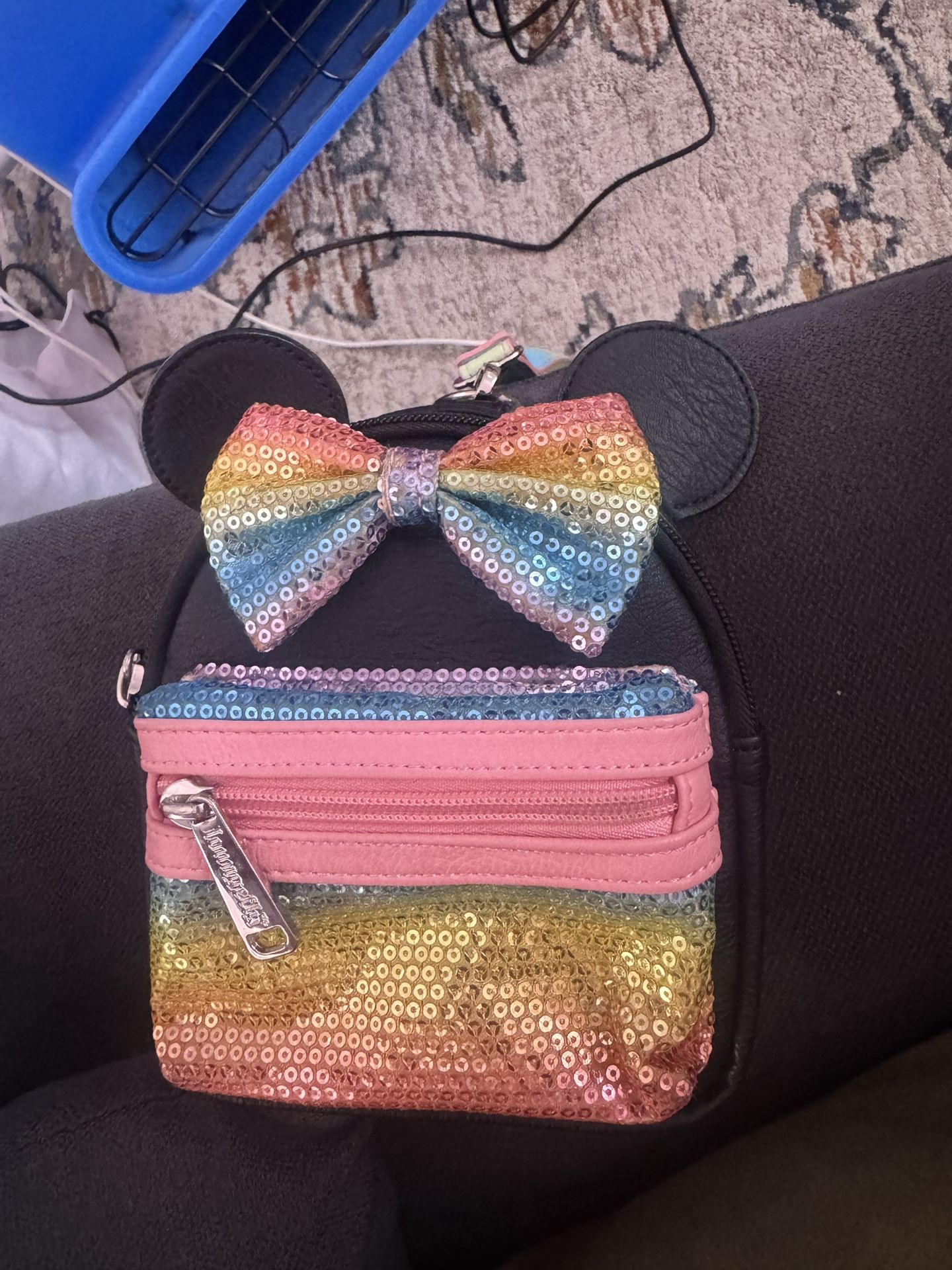 Disney Parks Minnie Sequined Pastel Rainbow Mini Wristlet Loungefly
