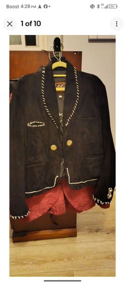 Mens Size Large Hand Made Suede Charro Mariachi Jacket Bolero W/  Coin Buttons