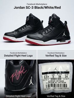 Jordan SC-3 Black/White/Red Sneakers Size 5.5Y