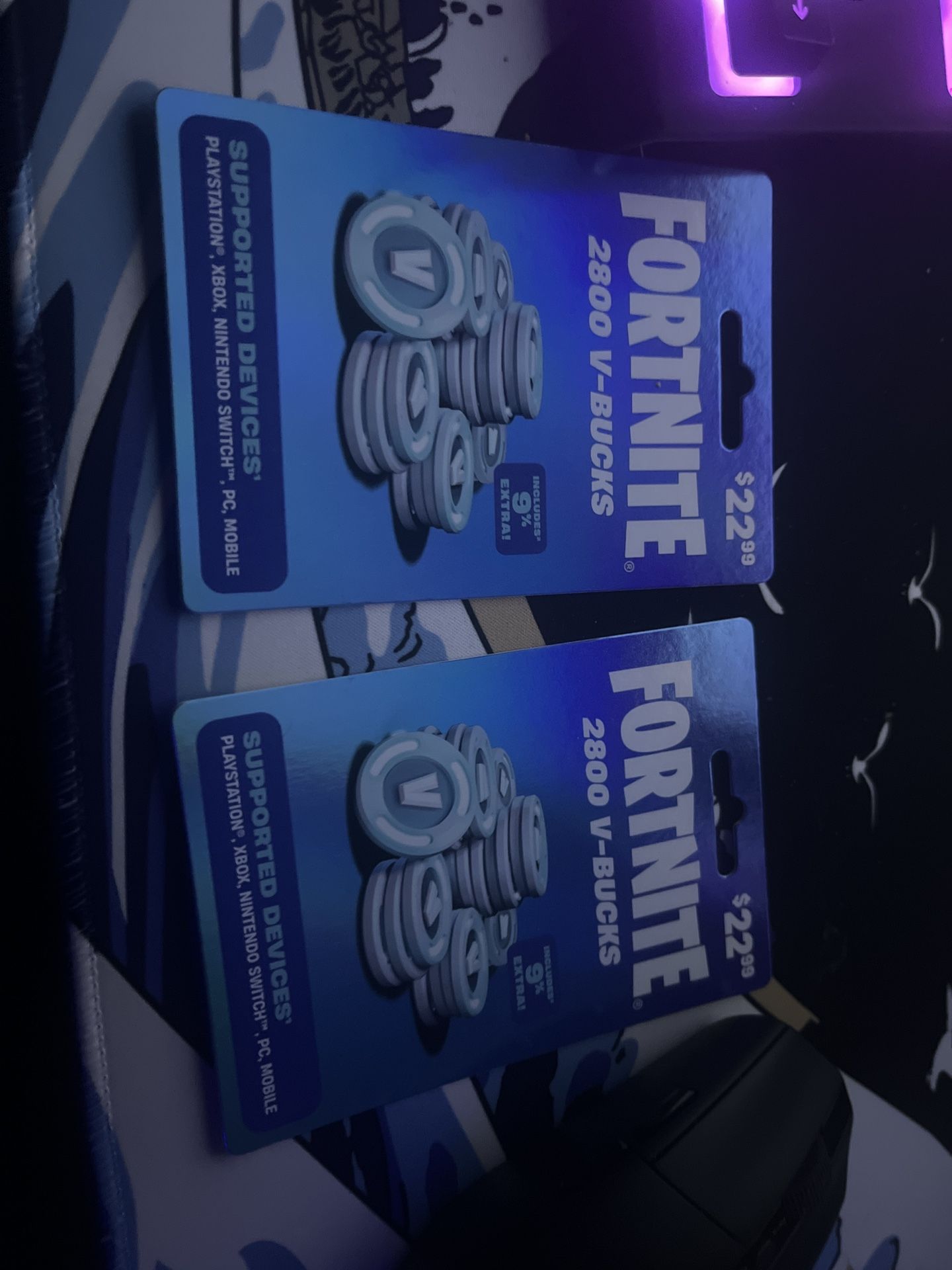 Selling X2 Fortnite 2800 V-Bucks cards 