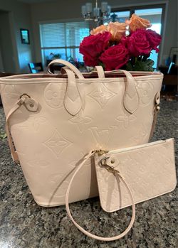 Light pink Embossed Tote with Pouch