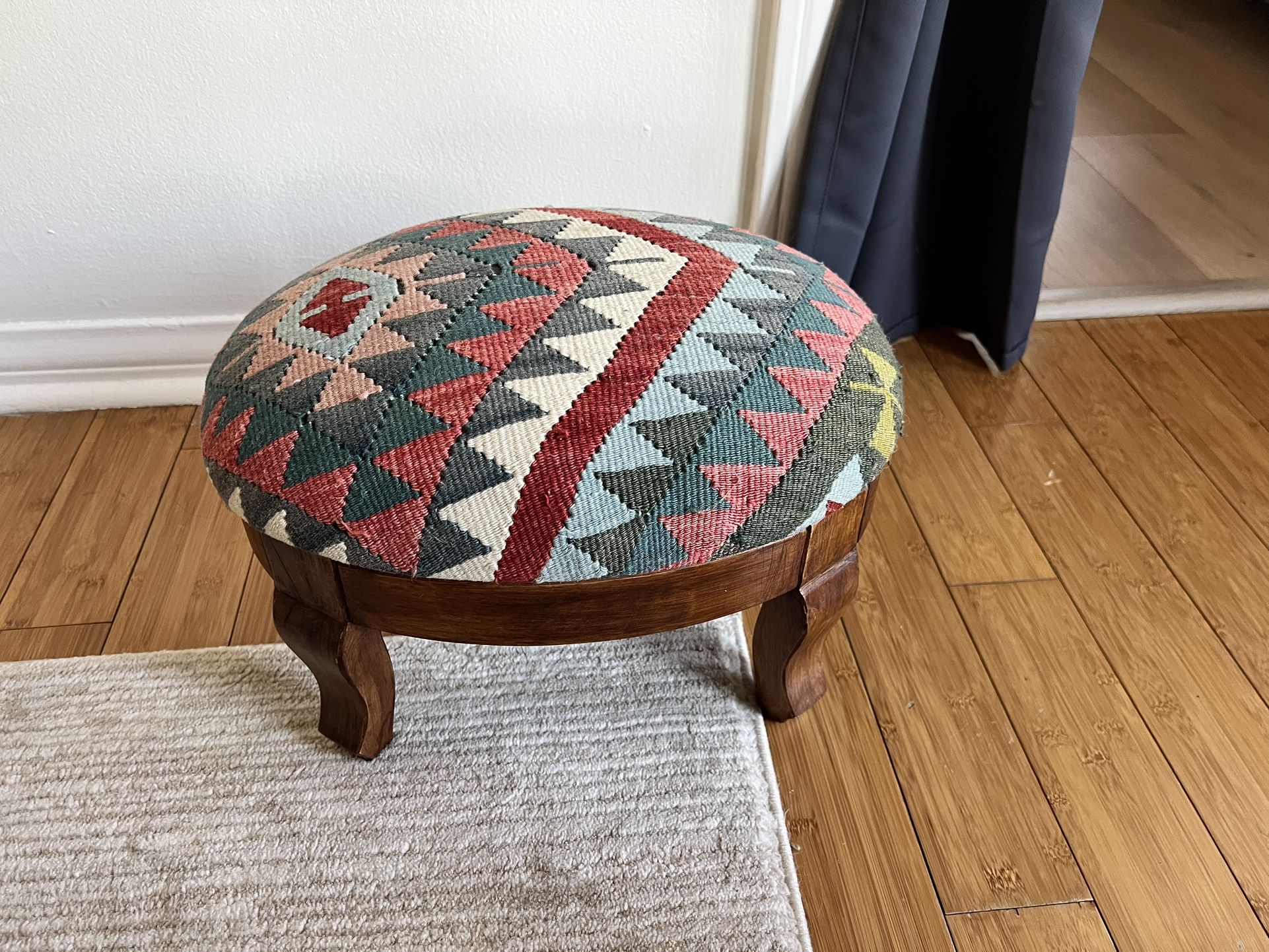 Kilim Ottoman Wood Base