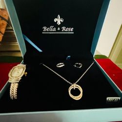 Bella & Rose Necklace, Earring, & Watch Set