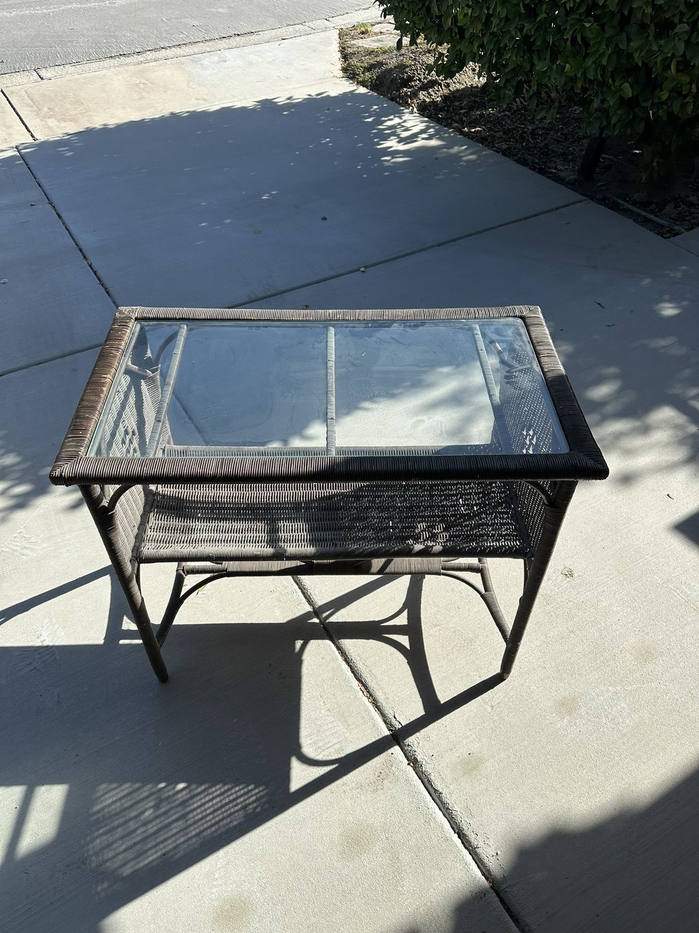 Antique Wicker Table With Glass Top