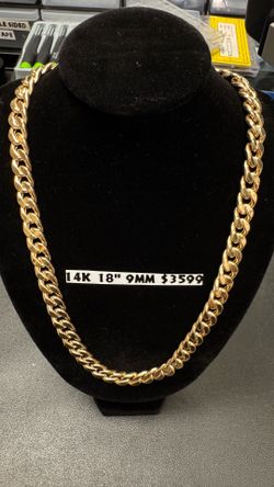 14K Gold CB Necklace 27.2 grms 9mm 18” w/ diamond clasp 3816 Steilacoom blvd Lakewood