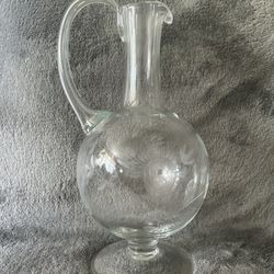 Etched Glass Decanter Pitcher With Floral Design