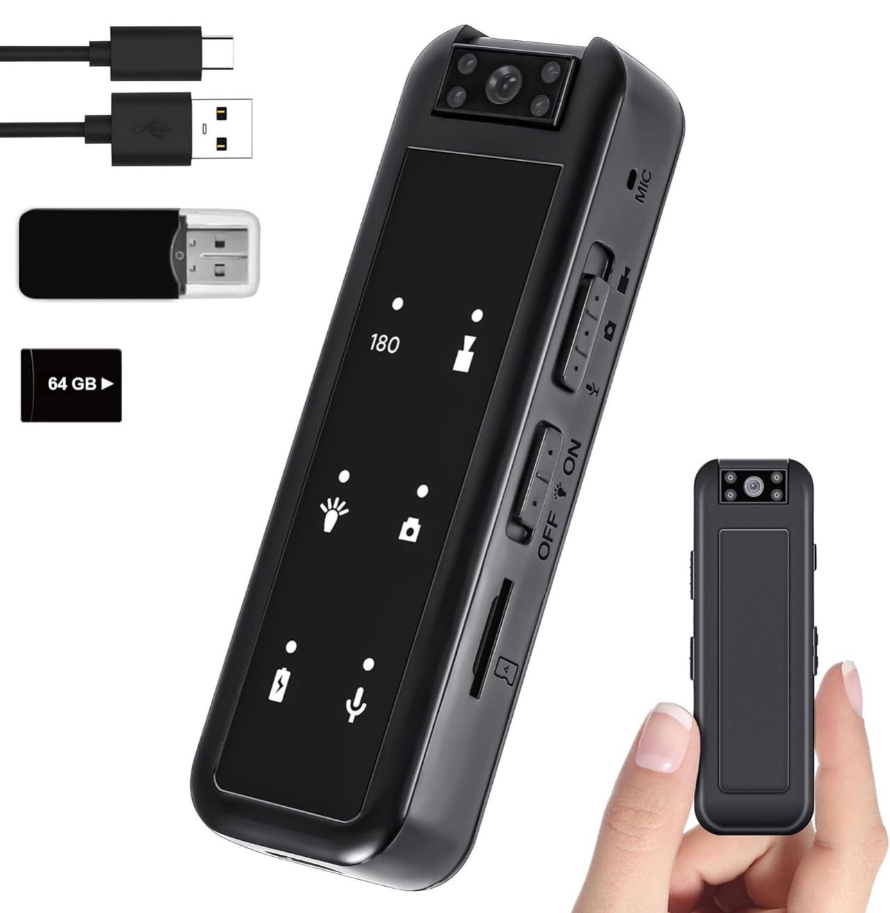 64GB Mini Body Camera,1080P Wearable Patrol Video Recording Camcorder with IR Night Vision, 5-Hour Battery & 180° Rotating Lens – Small Wearable Cam f