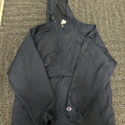 Champion Windbreaker Jacket Men's L Navy Blue Anorak Hooded Lightweight