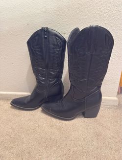 Black Western Cowboy Boots with Zipper