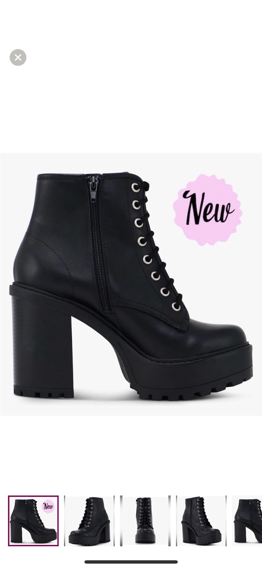 NEW Black Chunky Heel Ankle Boots Combat Zip up & Lace Up Punk Goth Biker Size 6