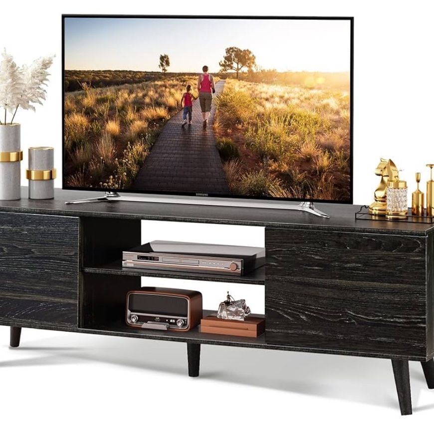 WLIVE TV Stand for 55 60 inch TV, Modern Entertainment Center with Storage Cabinets, Mid Century TV Console Table for Bedroom, TV Stand for Living Roo
