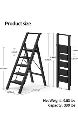 5 Steps Ladder Lightweight Black