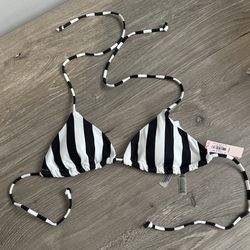 Victoria secret string bikini top black & white striped XS extra small NWT