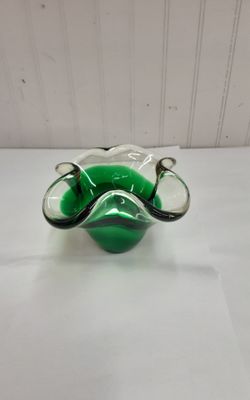Murano Style Art Glass Green Blown Bowl- Located in Shelton