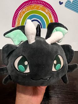 APHMAU MEEMEOWS DRAGON  CAT PLUSH - 9 INCH - BLACK WITH MINT GREEN EARS & WHITE HORNS