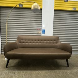 Midcentury Modern Minimalist Brown Fabric Sectional Sofa Couch