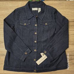 Alfred Dunner Denim Jacket With Beaded/Embroidered Detail Size 16 Blue 