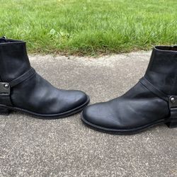 ECCO HOBART LADIES BLACK LEATHER ANKLE MOTO HARNESS BOOTS SIZE 38 EURO/7.5 USA