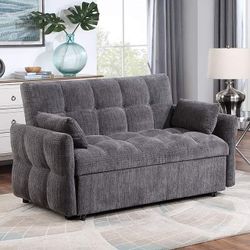 GRAY FLANNELETTE FUTON SOFA ADJUSTABLE BED - SILLON CAMA -