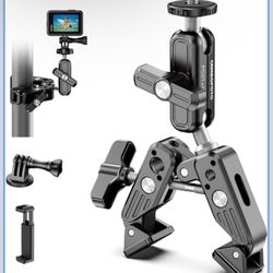 TELESIN Super Clamp Camera Mount, 360° Dual Ballhead Magic Arm, 1/4"-20 & 3/8"-16 Threads, Super Clamp Kit for Phone/LED Lights/DSLR Camera/Gopro/Roni