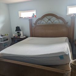 EDITED REPOST MATT PKG. DEAL Cali king Solid Oak Frame AND 2 Matts/Box Springs