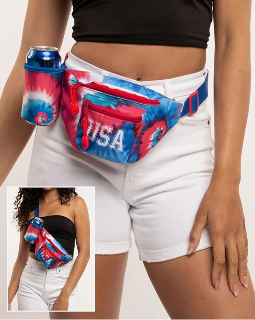 Tipsy Elves USA Tie Dye Fanny Pack with Detachable Drink Carrier