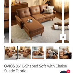 Brand New L Shaped Faux Leather Brown Couch 