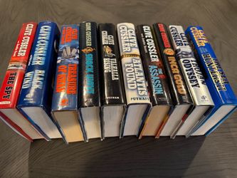 10 signed Clive Cussler hardcover books - some multiple signatures