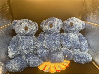 Lot of Three Blue Teddy Bear Stuffed Animals Plush Toys (8”)