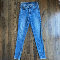 GAP High Rise Favorite Jeggings Women 25 Stretch Denim Skinny Jeans Raw Hem