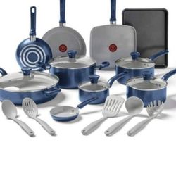Tfal The Easy Care Ceramic, 14 Piece Pots And Pans Cookware Set, Electric Blue