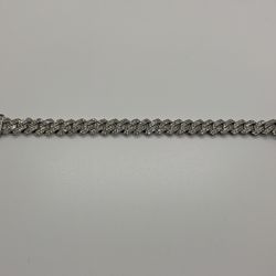 14k White Gold Plated Cuban Prong Link Bracelet 13mm 8” Premium Bracelet Box Clasp