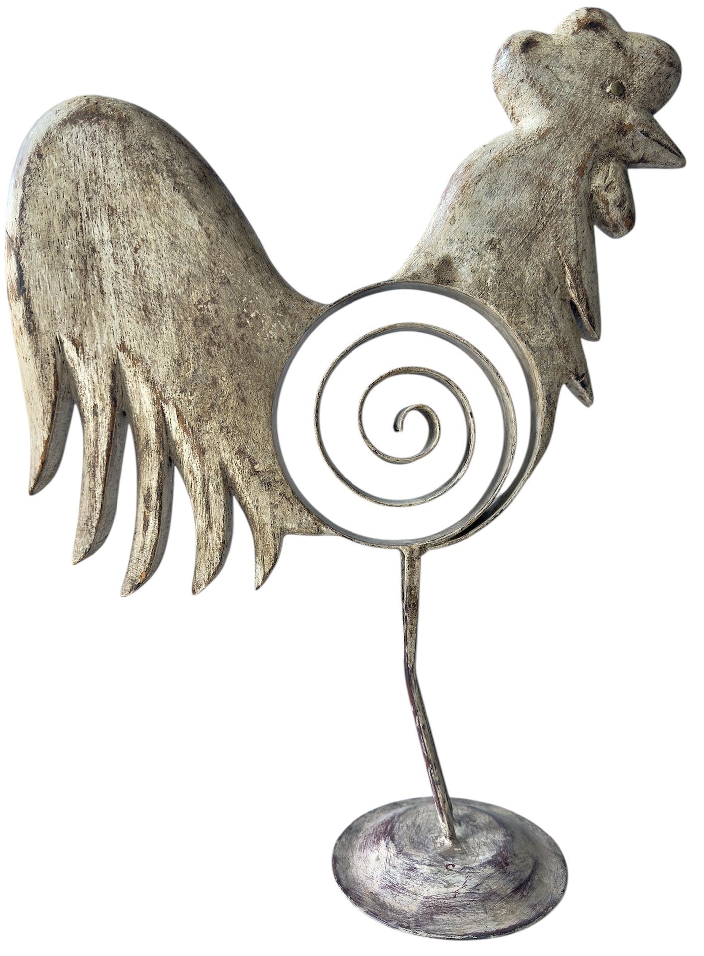 Folk Art Rooster Wood & Metal Sculpture for Indoor or Outdoor, Excellent Condition *Price Reduced