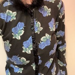 Vintage Tin Can Rose Feather Collar Cardigan Sweater Long Sleeve D