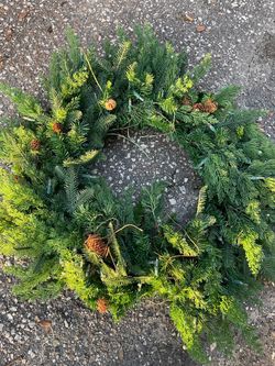 Fresh Evergreen Christmas Wreath with Pinecones