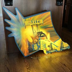 MILLER LITE LARRY DIXON TOP FUEL DRAGSTER NHRA light. The plastic is cracked on bottom - see pics! Has some discoloration 